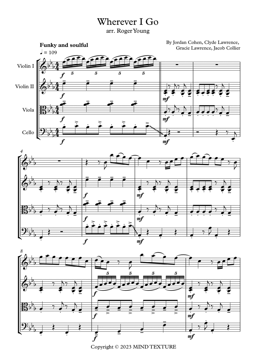 Wherever I Go Wherever I Go String Quartet scores gallery preview page 1