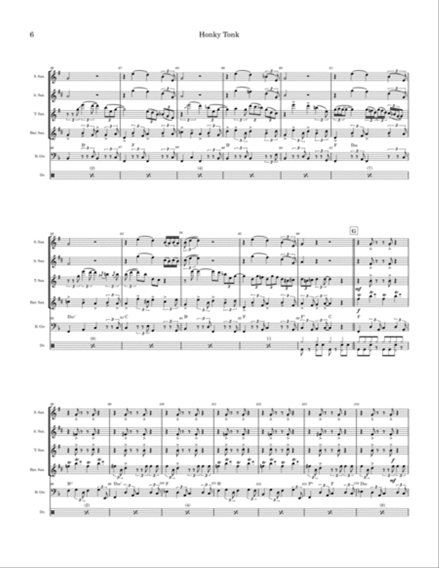 Honky Tonk (parts 1 & 2) Saxophone Quartet scores gallery preview page 6