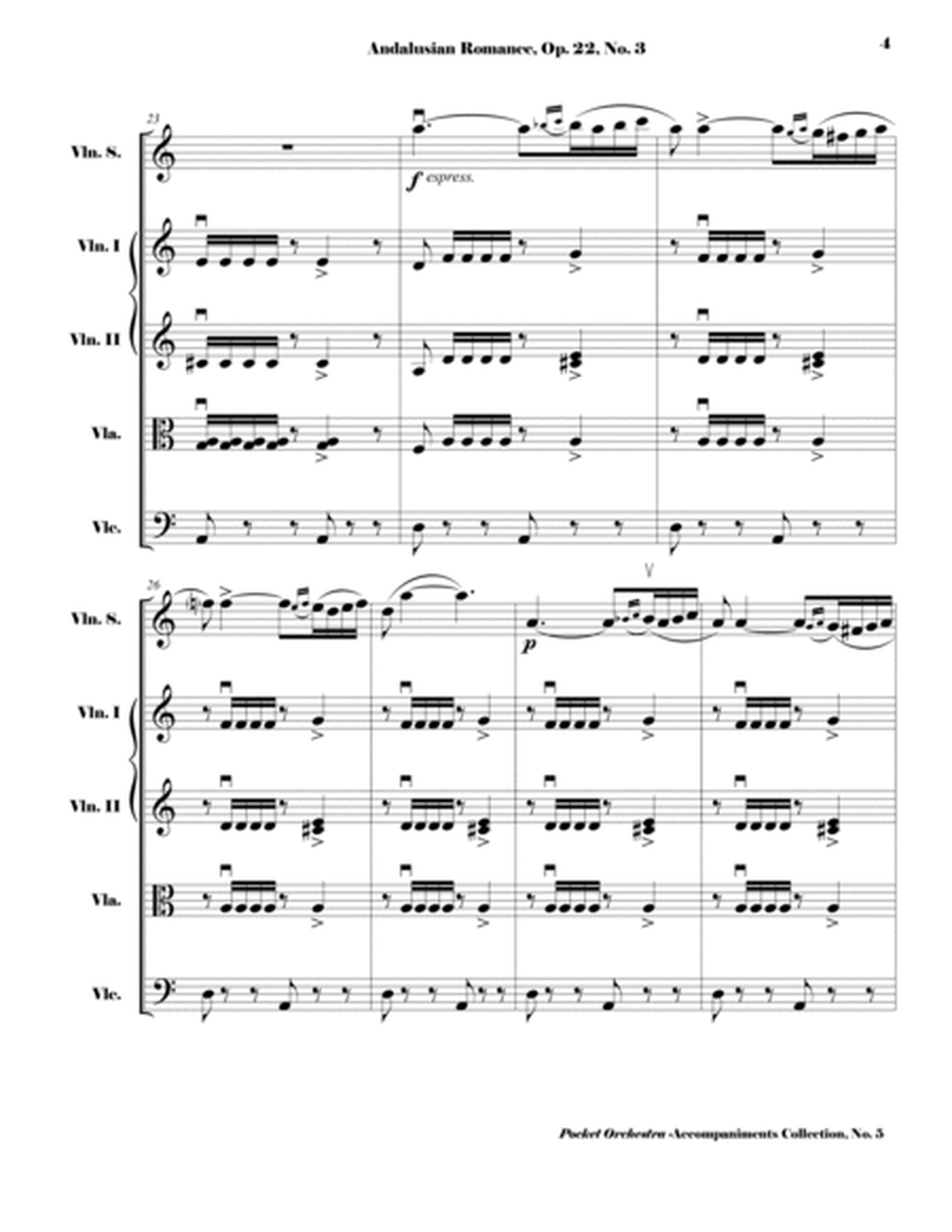 Sarasate - Andalusian Romance, Op. 22, No. 3 - Arrangement for Violin and String Quartet (SCORE AND image number null