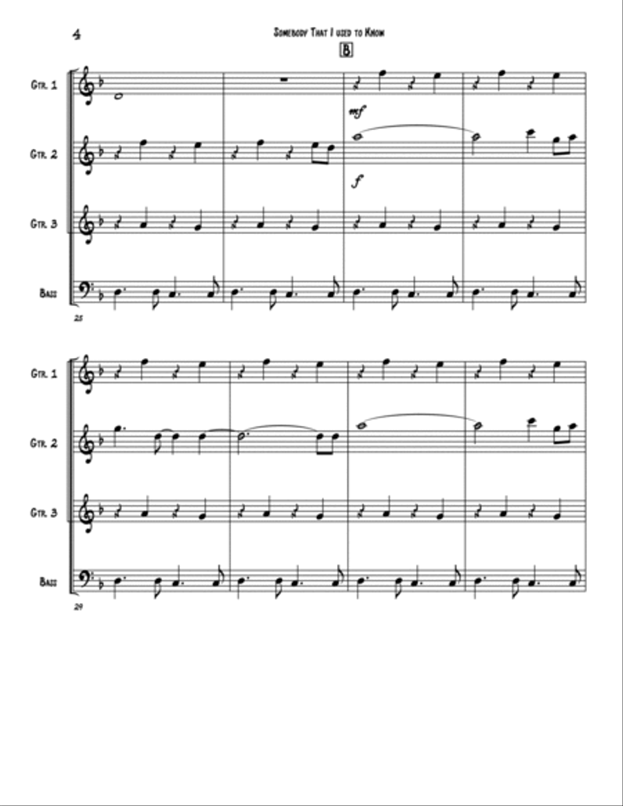 Somebody That I Used To Know Guitar Ensemble scores gallery preview page 4