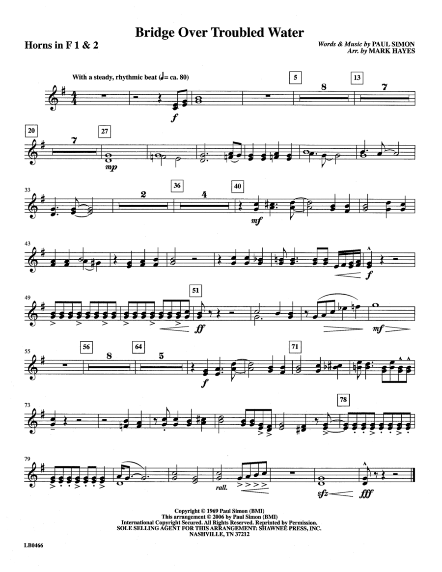 Bridge Over Troubled Water (arr. Mark Hayes) - 1st & 2nd Horn in F Choir scores gallery preview page 1
