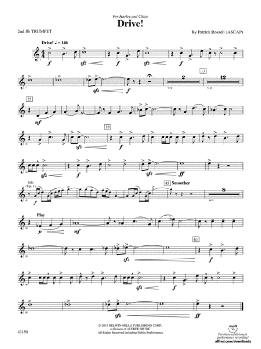 Drive!: 2nd B-flat Trumpet Concert Band scores gallery preview page 1