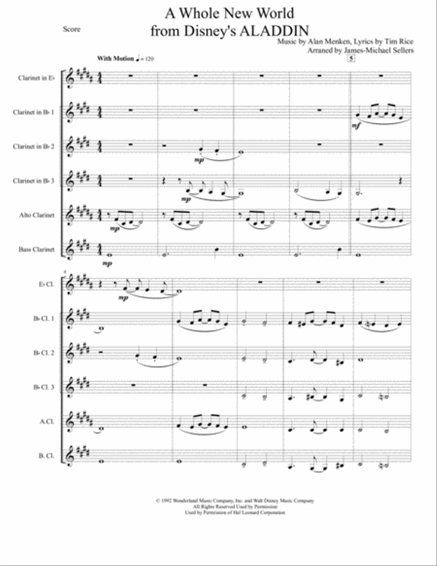 A Whole New World (from 'Aladdin') by Alan Menken Clarinet Choir - Digital Sheet Music