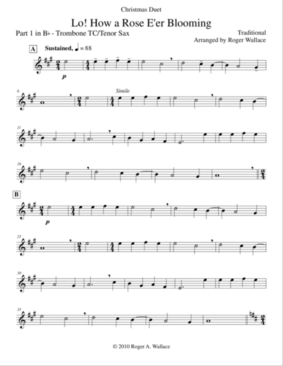 Lo! How a Rose E'er Blooming Trombone Duet scores gallery preview page 6