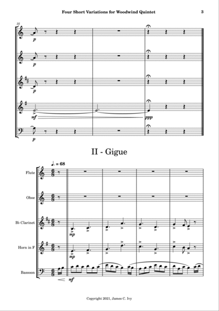 Four Short Variations for Woodwind Quintet Woodwind Quintet scores gallery preview page 4