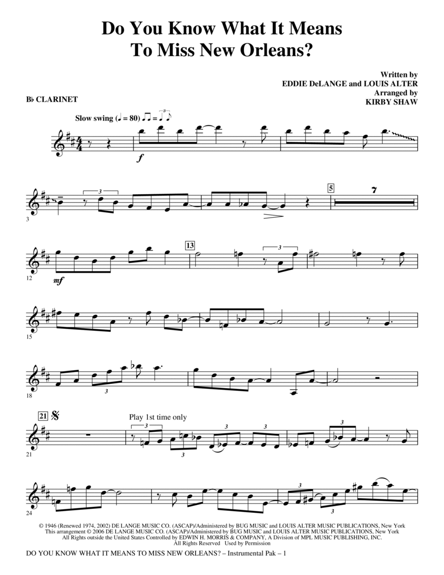Do You Know What It Means to Miss New Orleans - Bb Clarinet Choir scores gallery preview page 1