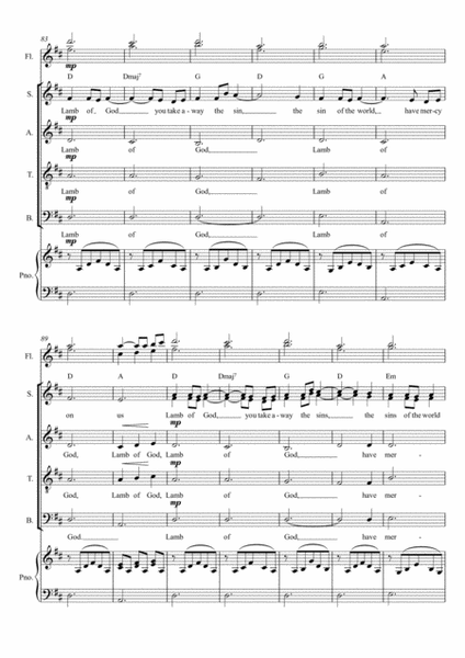 Lamb of God / Agnus Dei, SATB, piano and 2 flutes, part of rhythmical mass setting by Simon Peberdy image number null