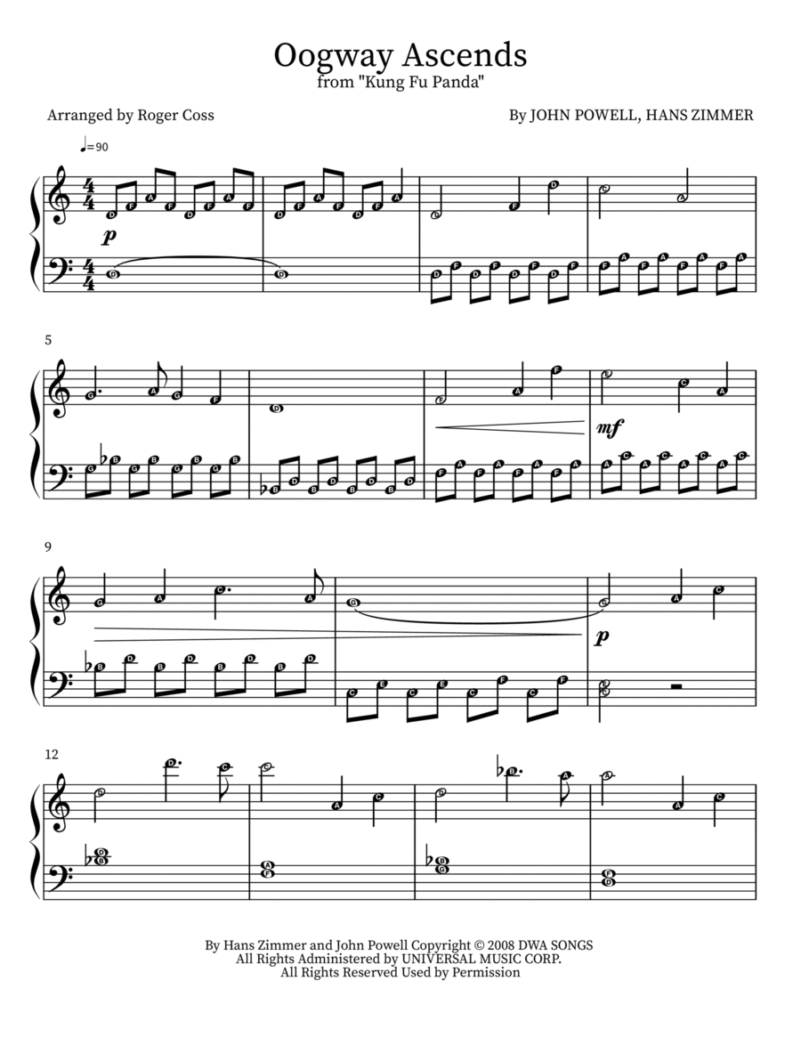 Oogway Ascends Easy Piano scores gallery preview page 1