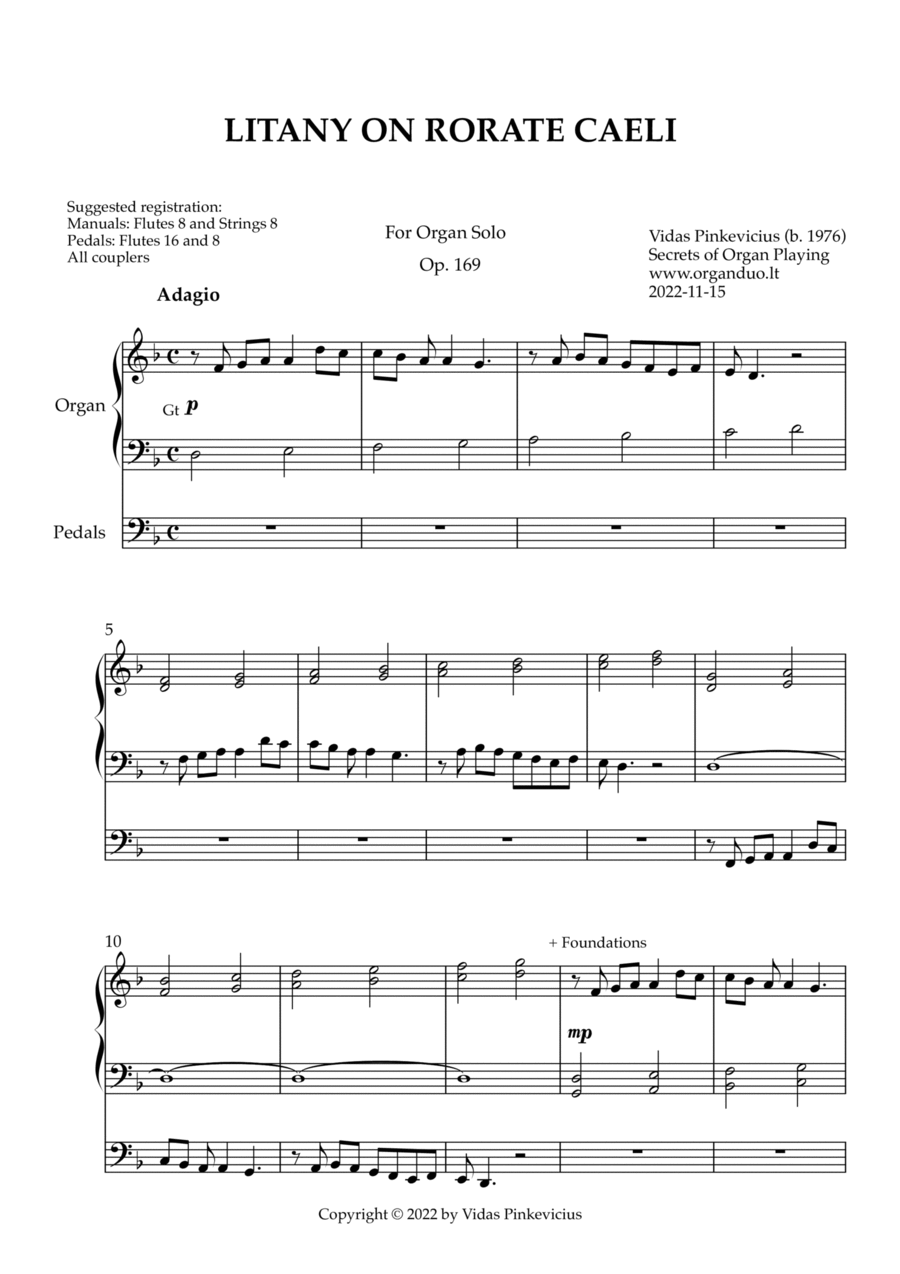 Litany on Rorate caeli, Op. 169 (Organ Solo) by Vidas Pinkevicius Organ Solo scores gallery preview page 1