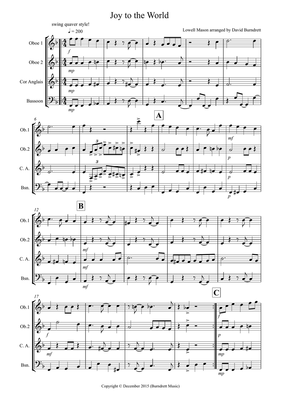 Joy to the World for Double Reed Quartet