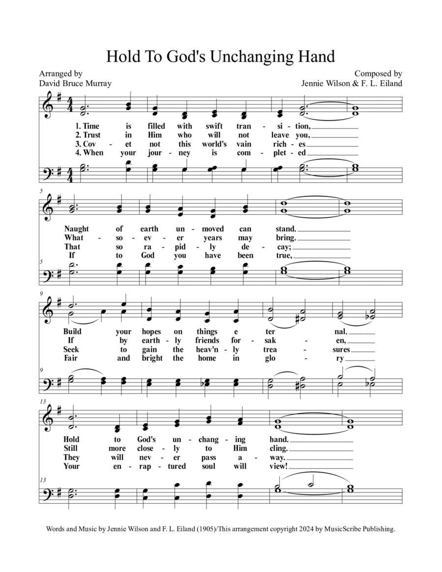 Hold To God's Unchanging Hand 4-Part scores gallery preview page 1