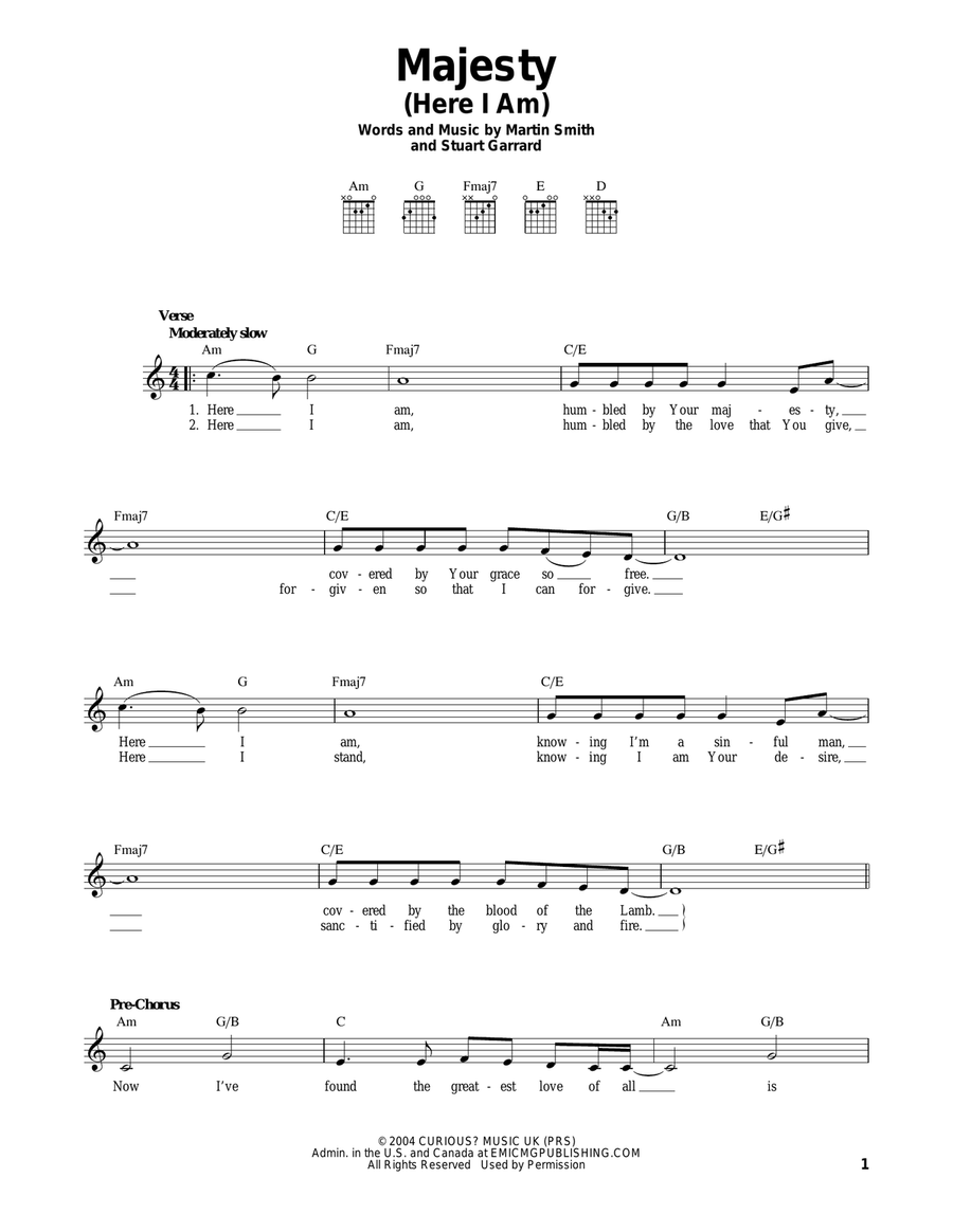 Majesty (Here I Am) Majesty (Here I Am) Easy Guitar scores gallery preview page 1