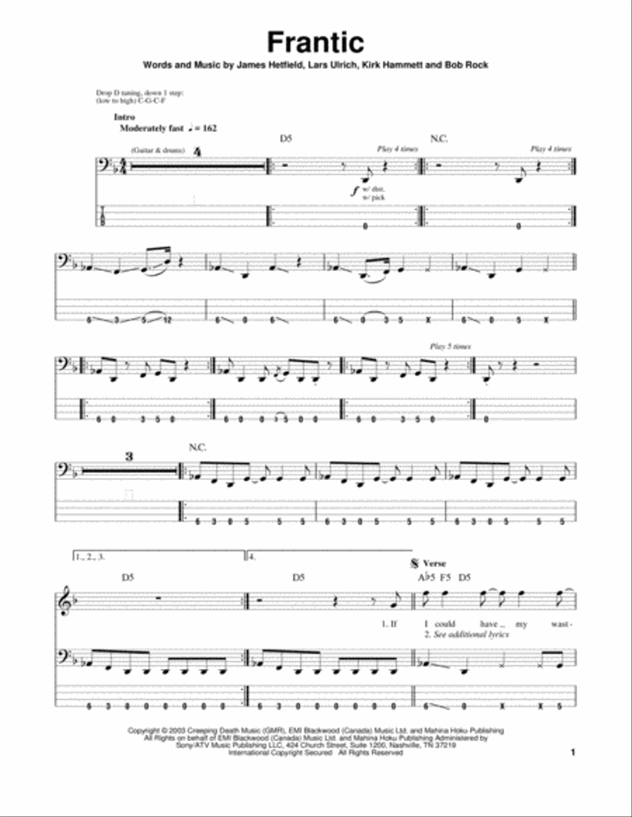 Frantic Guitar Tablature scores gallery preview page 1