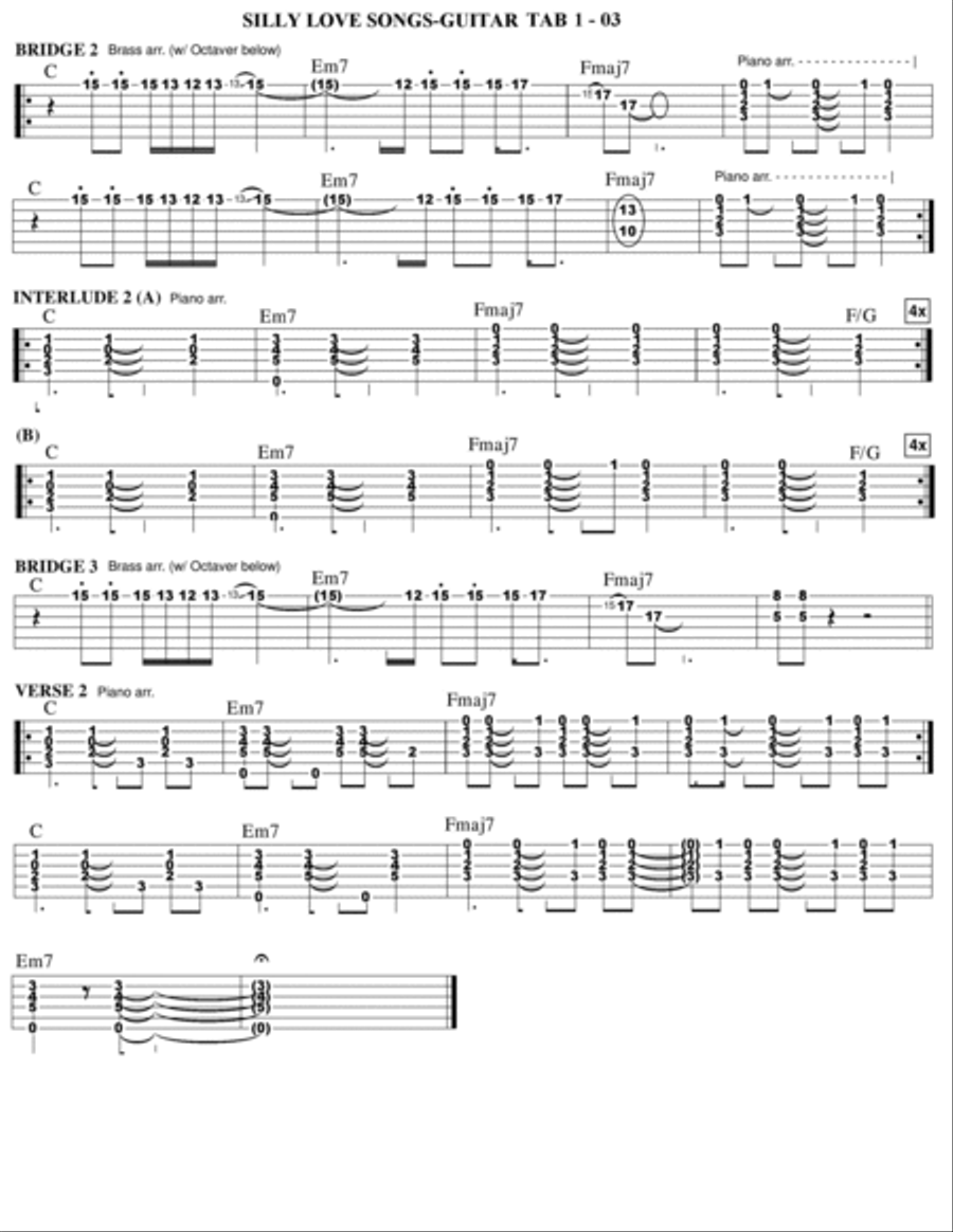 Silly Love Songs Guitar Tablature scores gallery preview page 3