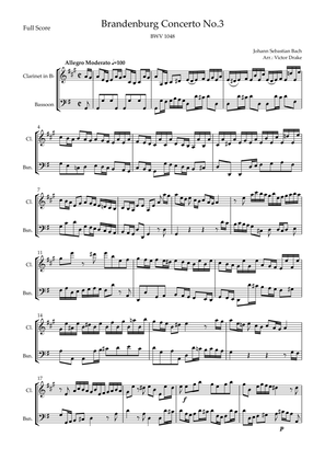Brandenburg Concerto No. 3 in G major, BWV 1048 1st Mov. (J.S. Bach) for Clarinet & Bassoon Duo