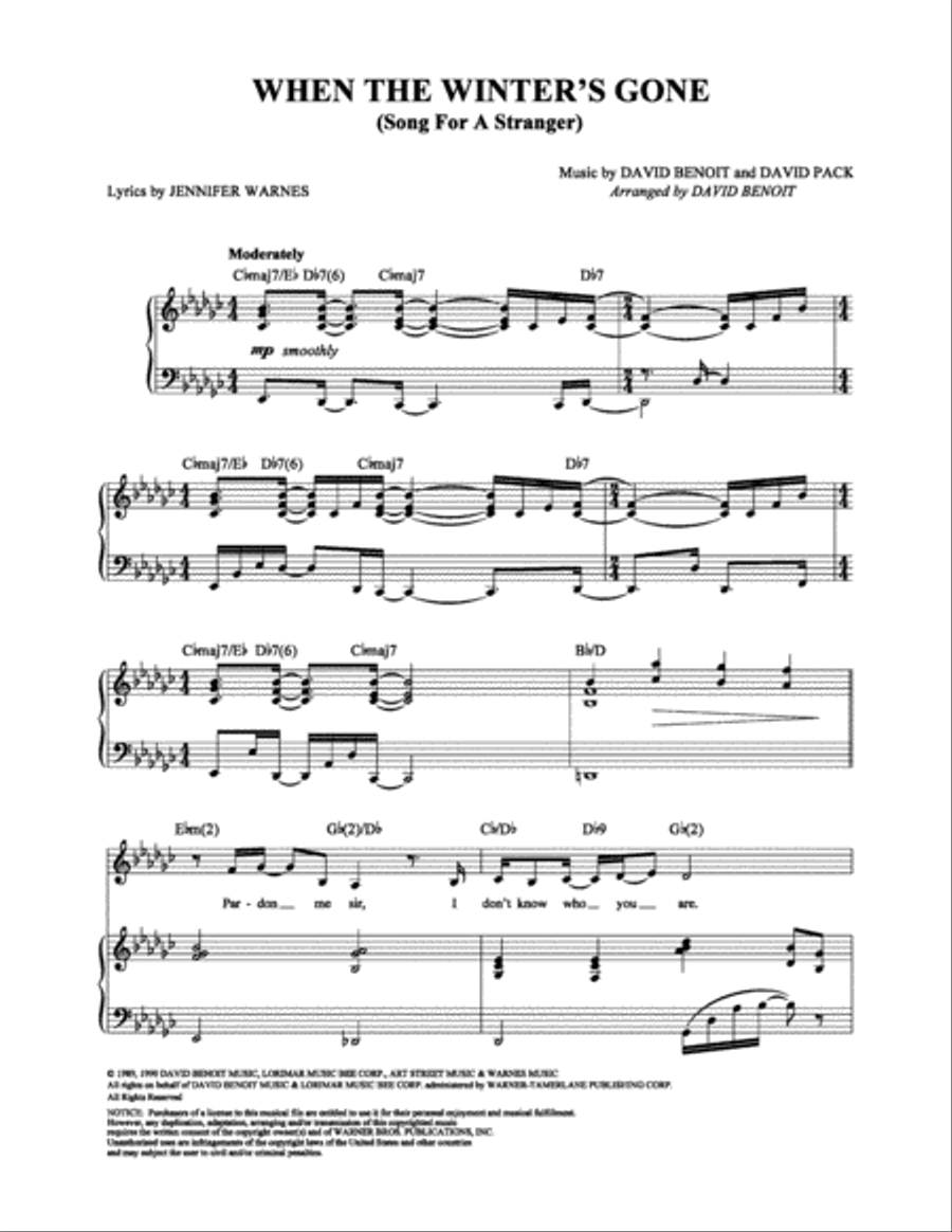 When the Winter's Gone (Song For A Stranger) Piano, Vocal, Guitar scores gallery preview page 1