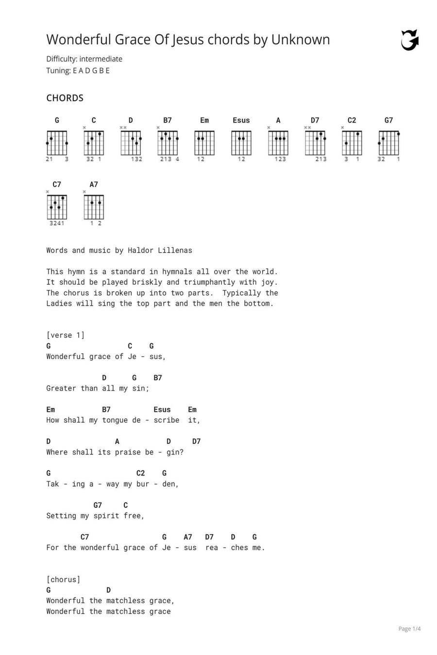 Wonderful Grace of Jesus Classical Guitar scores gallery preview page 1