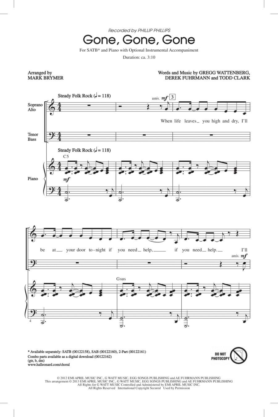 Gone, Gone, Gone Gone, Gone, Gone 4-Part scores gallery preview page 1