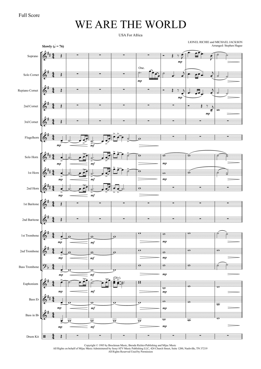 We Are The World Brass Band scores gallery preview page 1