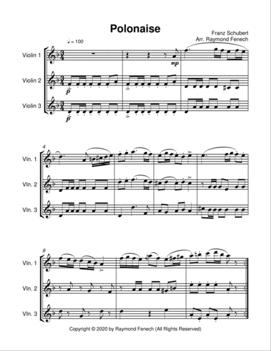 Polonaise - F. Schubert - For 3 Violins - Intermediate String Trio scores gallery preview page 6