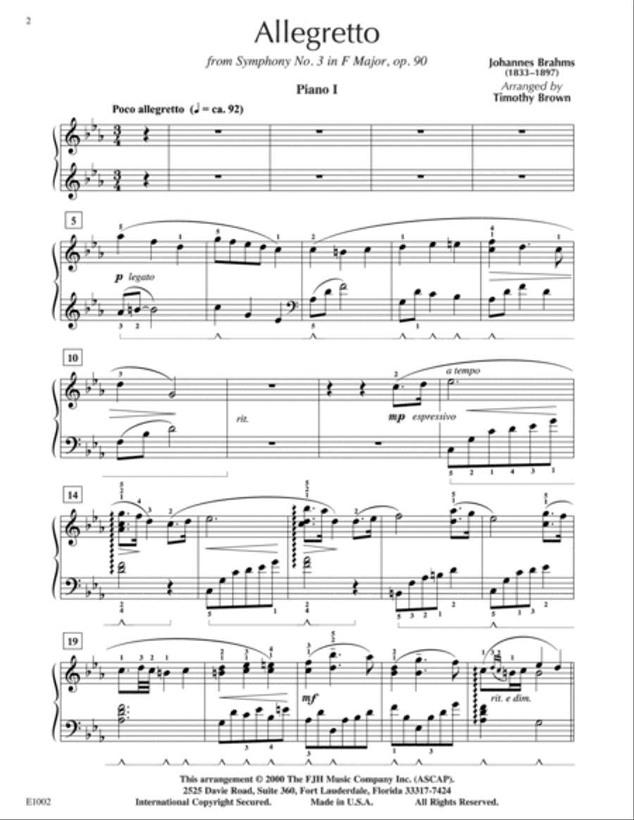 Allegretto from Symphony No. 3 in F Major Piano Solo scores gallery preview page 2