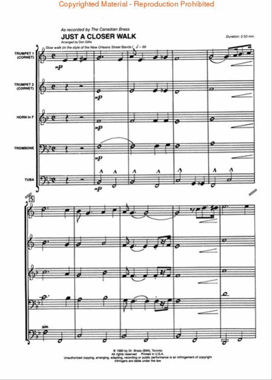 Just a Closer Walk Just a Closer Walk Brass Quintet scores gallery preview page 2