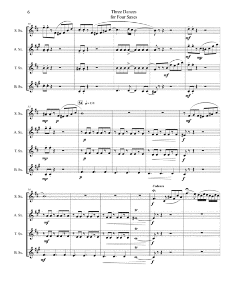 Three Dances for Four Saxes Saxophone Quartet scores gallery preview page 6