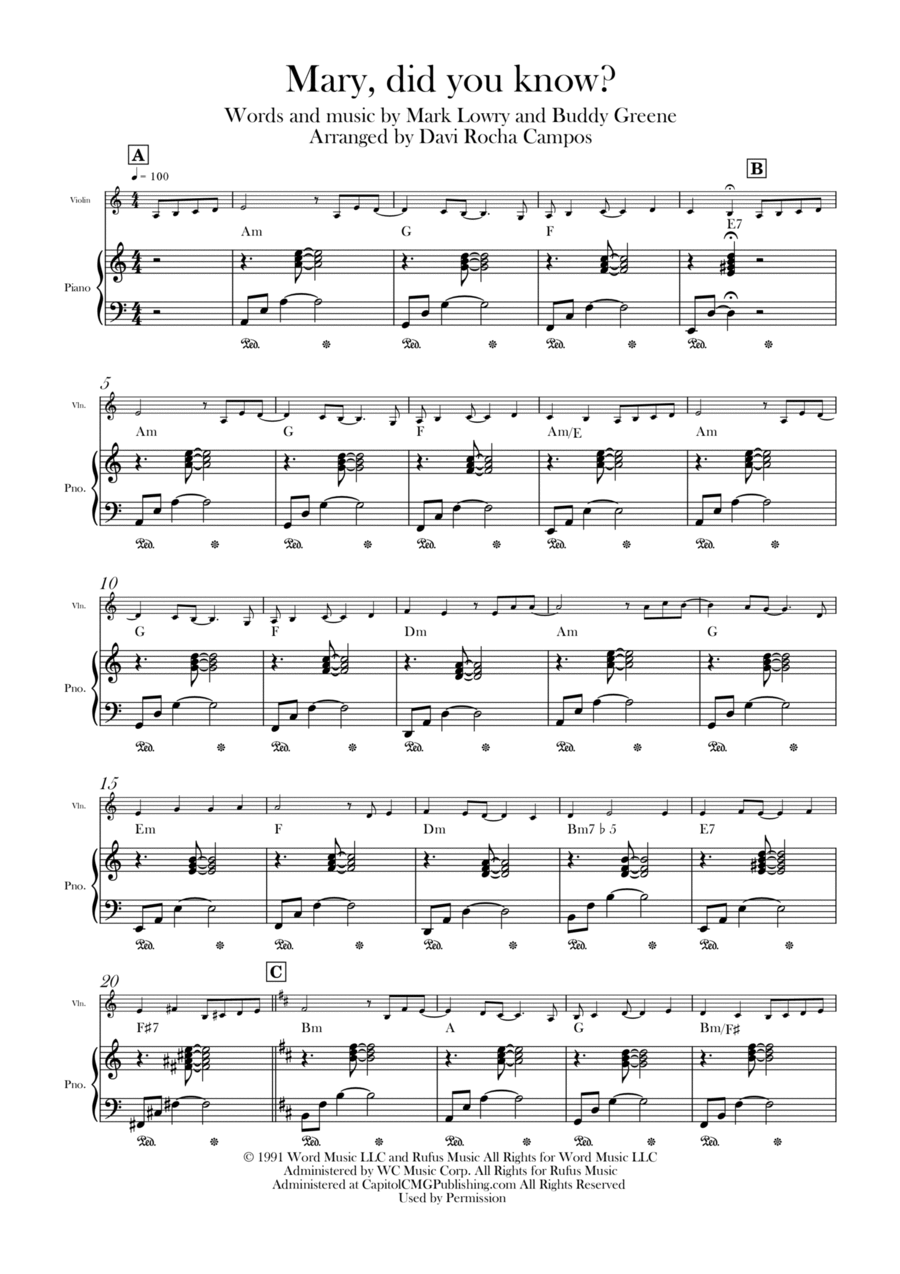 Mary, Did You Know? Violin Solo scores gallery preview page 1