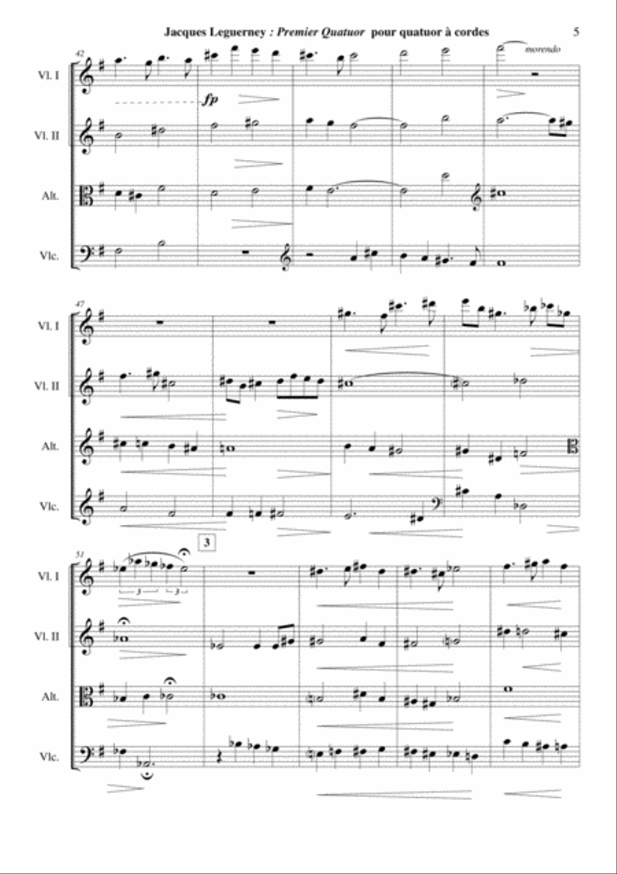 Jacques Leguerney: Premier Quatuor à Cordes (First String Quartet) for two violins, viola and cella String Quartet scores gallery preview page 5
