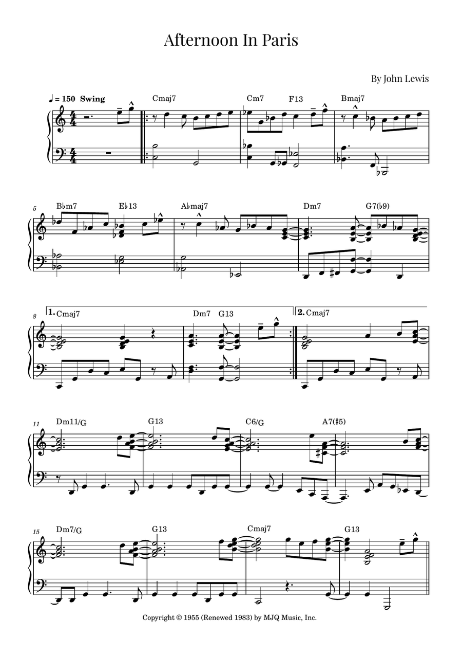 Afternoon In Paris Easy Piano scores gallery preview page 1