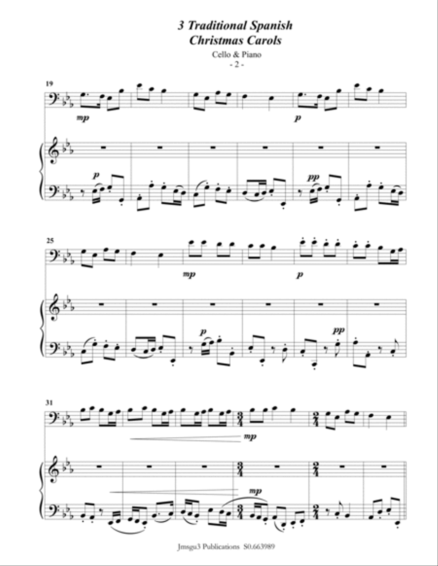 3 Traditional Spanish Christmas Carols for Cello & Piano Piano scores gallery preview page 2