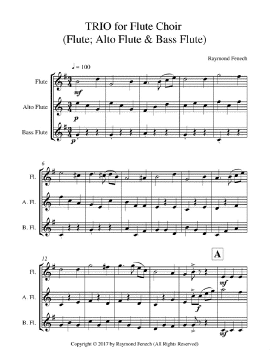 Trio for Flute Choir (Flute; Alto Flute and Bass Flute) - Easy/Beginner Woodwind Trio scores gallery preview page 6