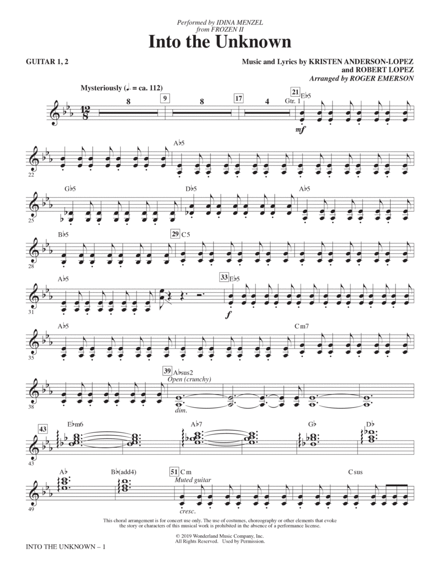 Into The Unknown (from Disney's Frozen 2) (arr. Roger Emerson) - Guitar Choir scores gallery preview page 1