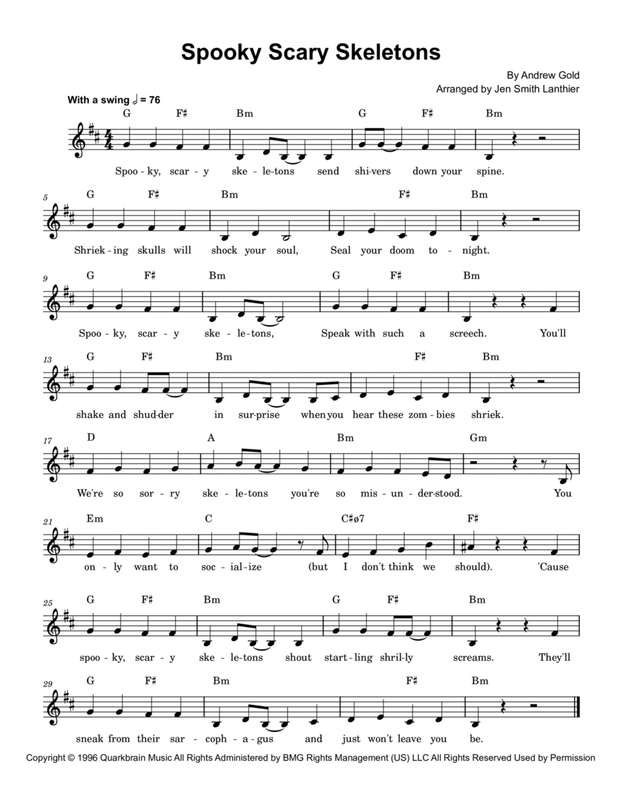 Spooky Scary Skeletons Piano scores gallery preview page 1