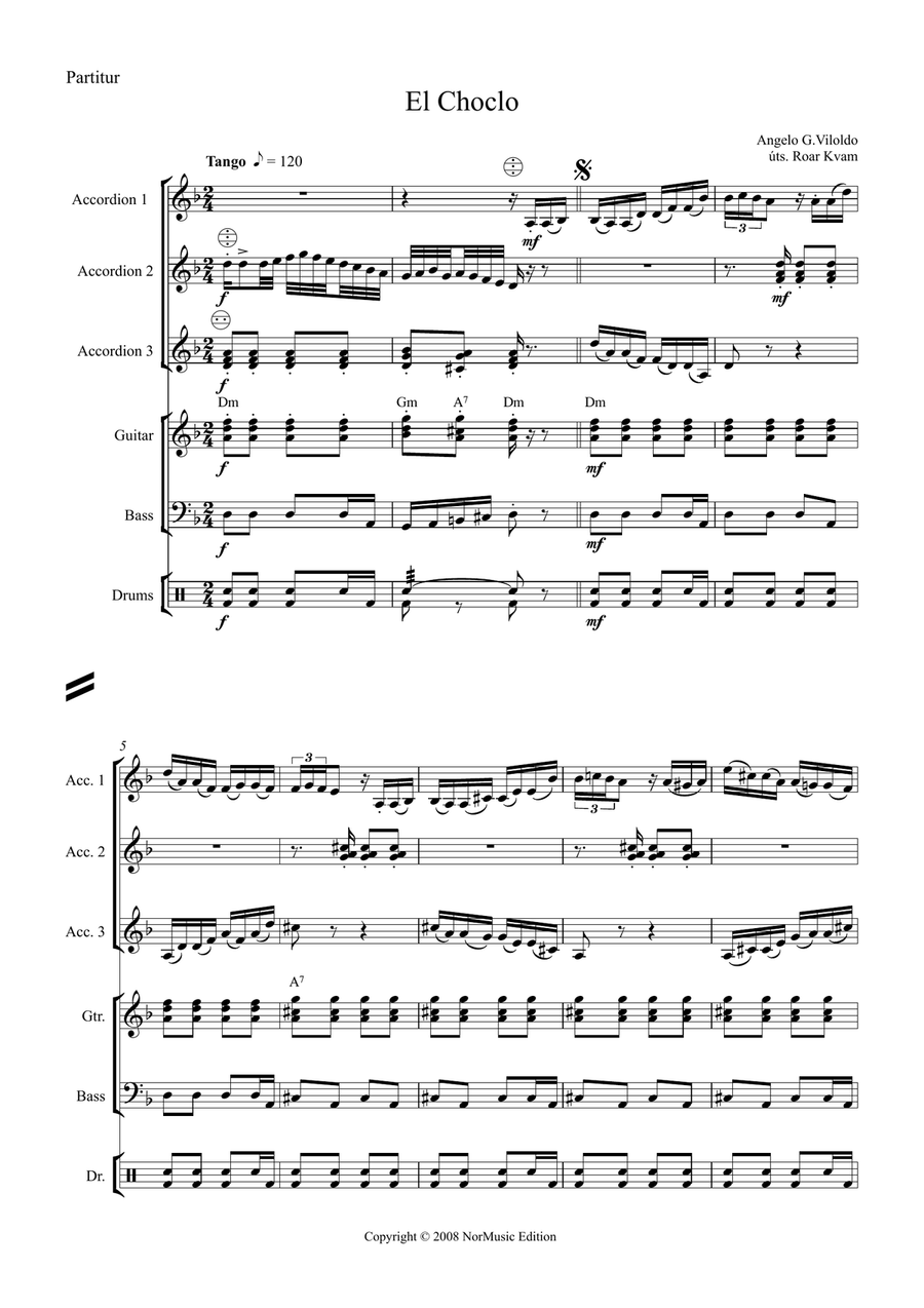 Viloldo: El Choclo, tango (Accordion Orchestra) Accordion Orchestra scores gallery preview page 6