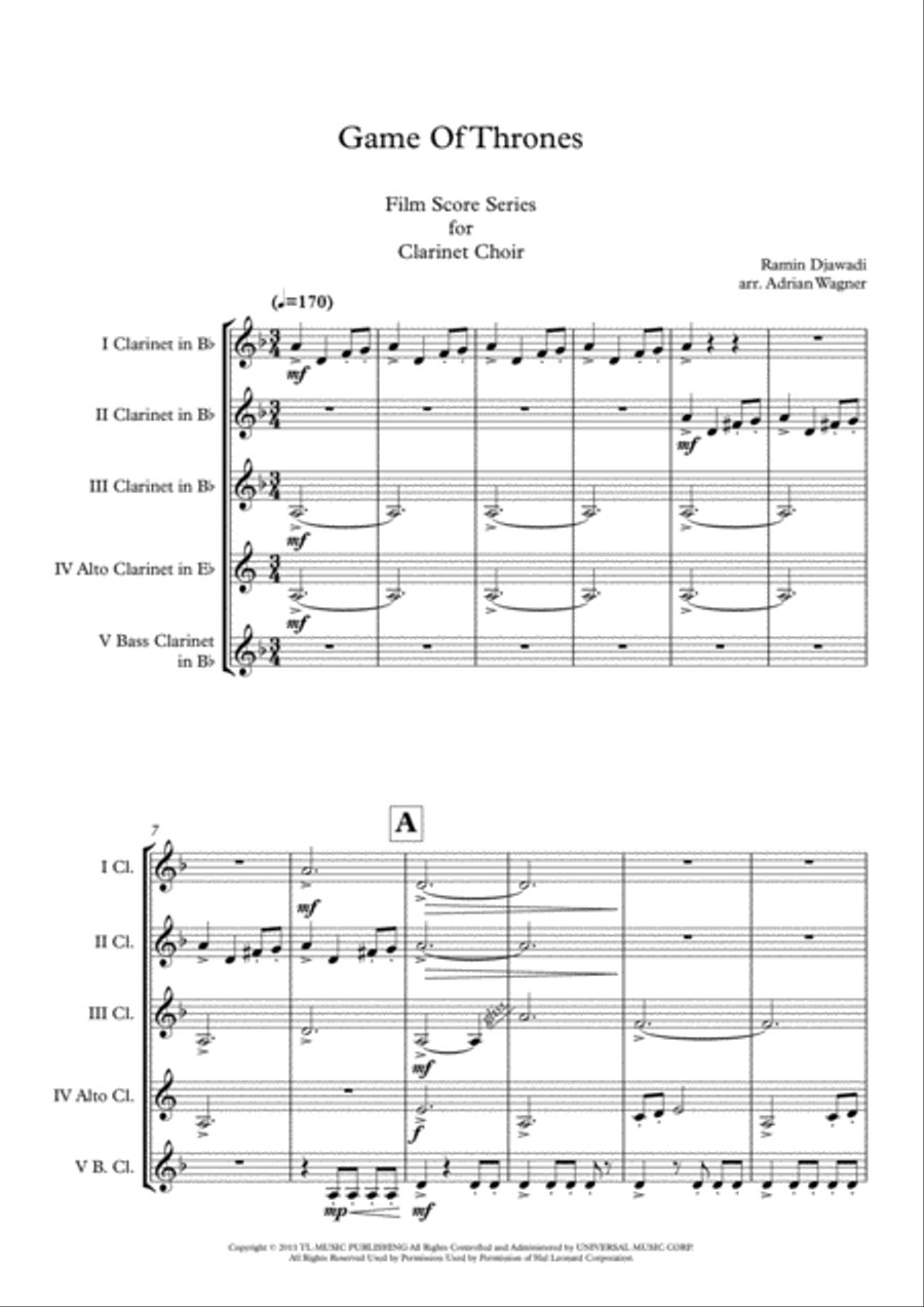 Game Of Thrones Clarinet Choir scores gallery preview page 3