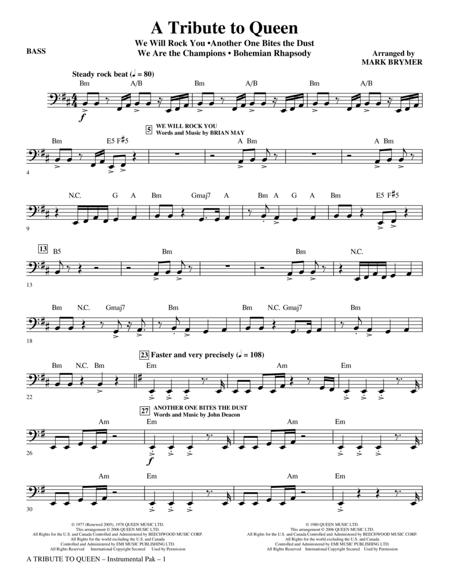 A Tribute To Queen (Medley) (arr. Mark Brymer) - Bass Choir scores gallery preview page 1