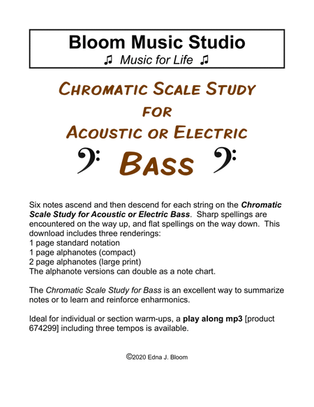 Chromatic Scale Study for Acoustic or Electric Bass image number null