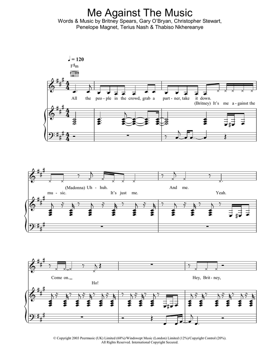 Me Against The Music Me Against The Music Piano, Vocal, Guitar scores gallery preview page 1