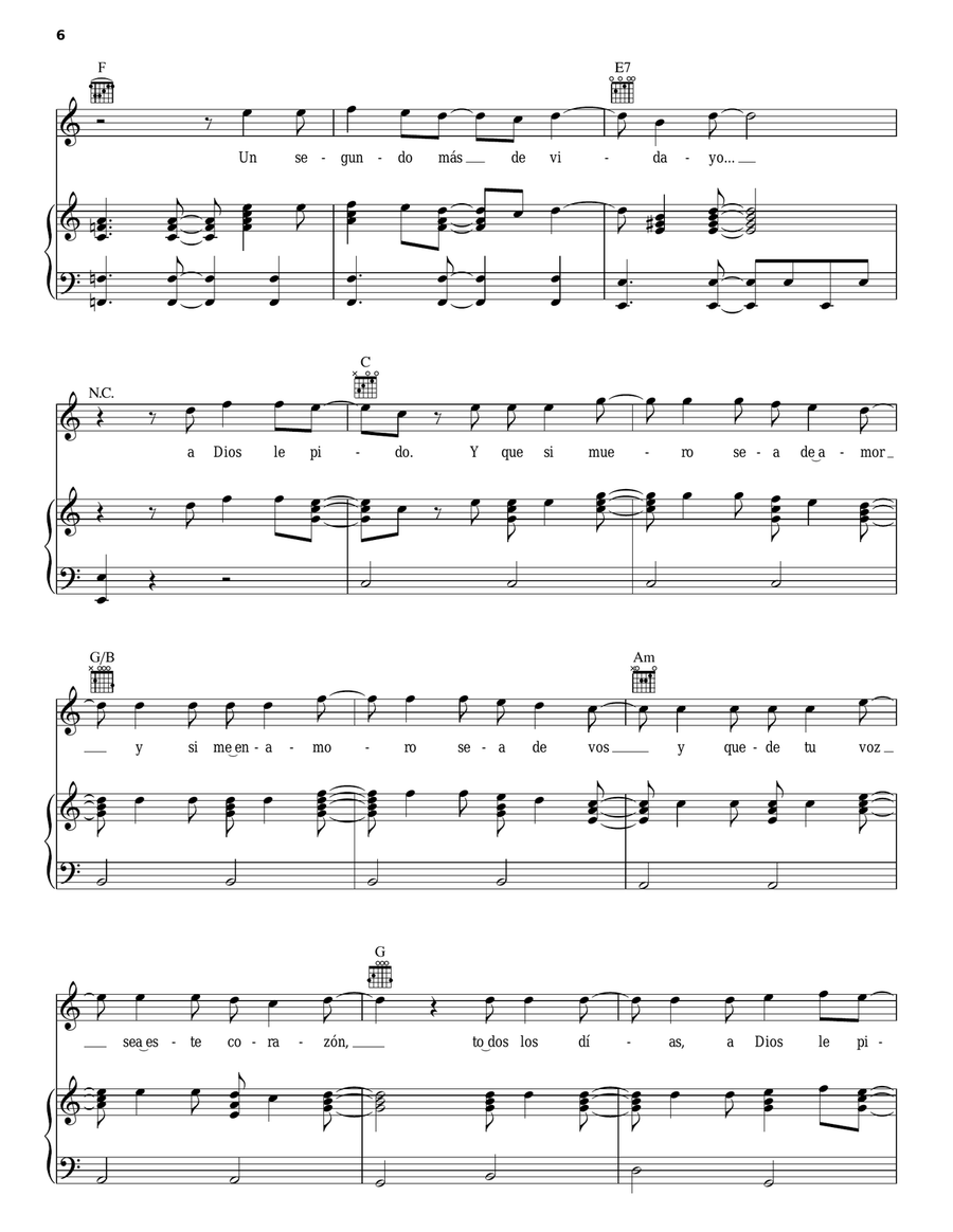 A Dios Le Pido Piano, Vocal, Guitar scores gallery preview page 6