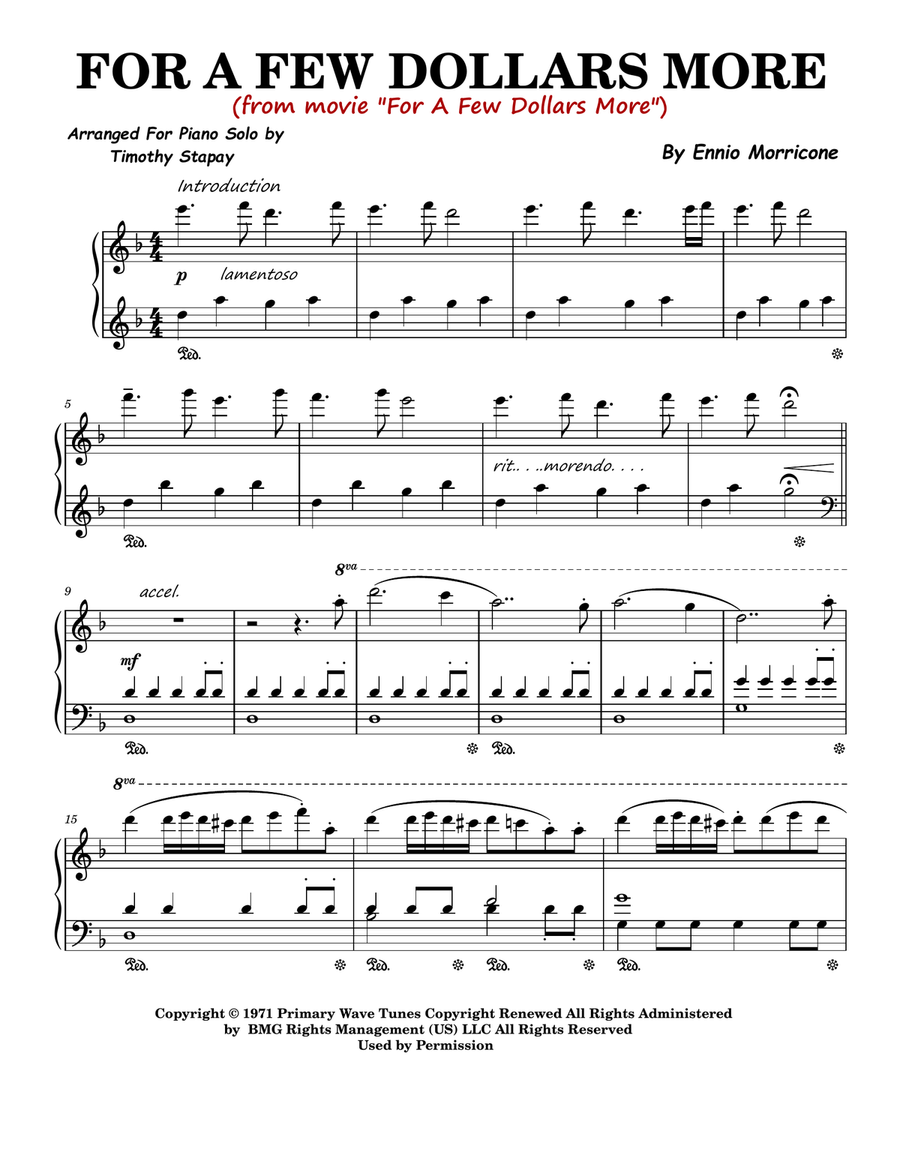For A Few Dollars More Piano Solo scores gallery preview page 1