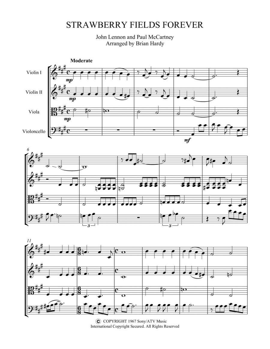 Strawberry Fields Forever String Quartet scores gallery preview page 1