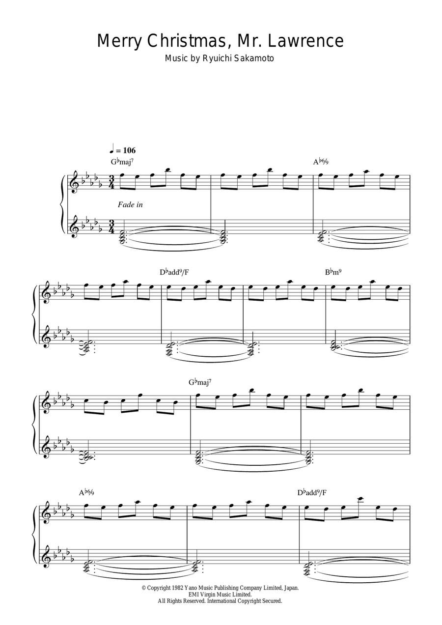 Merry Christmas, Mr. Lawrence Piano Solo scores gallery preview page 1