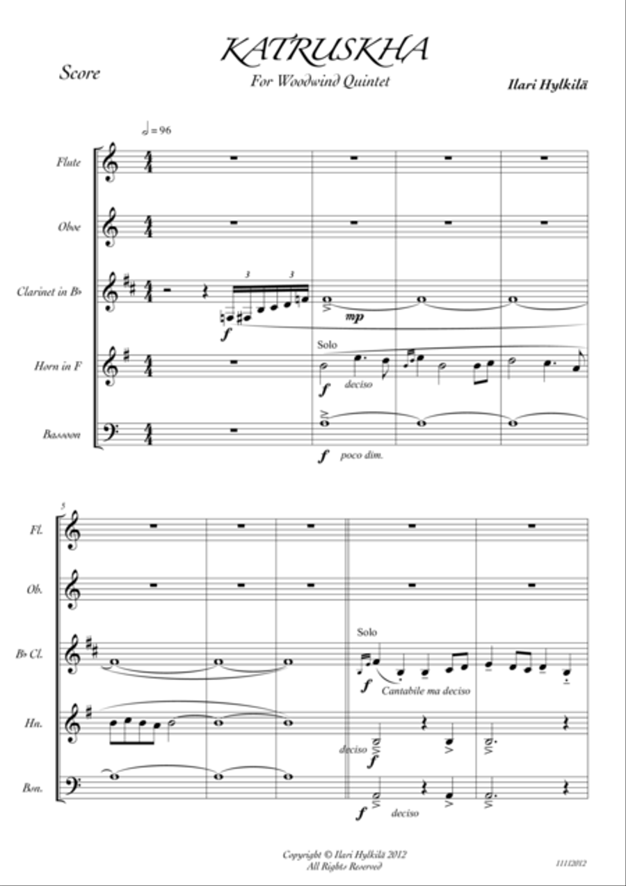 Katruskha (woodwind quintet) Woodwind Quintet scores gallery preview page 1
