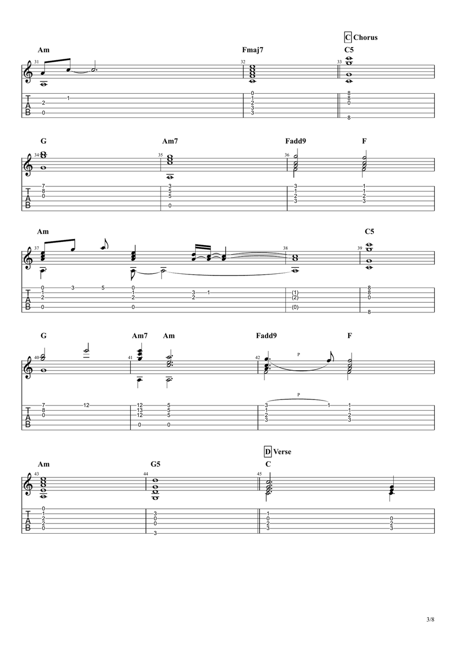 Hide And Seek Guitar Tablature scores gallery preview page 3