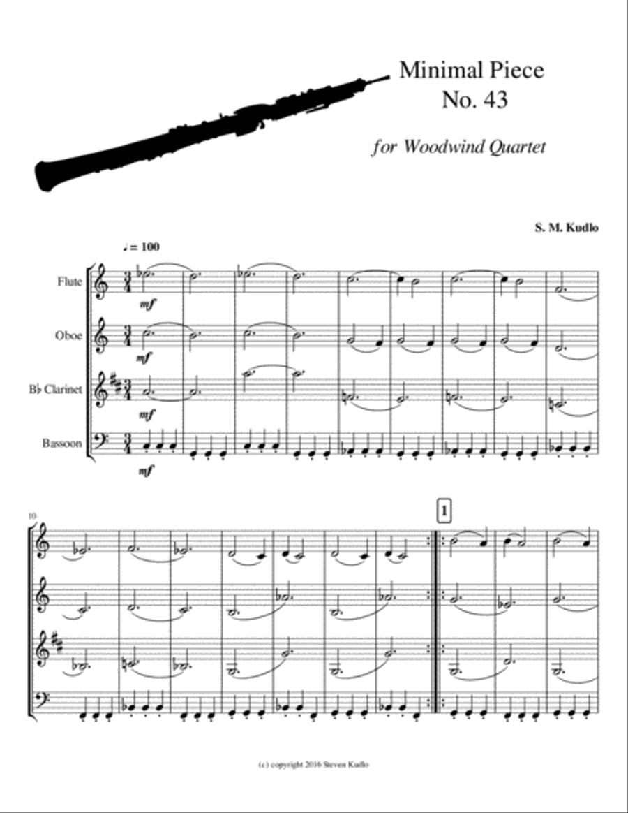 Minimal Piece No. 43 for Woodwind Quartet Woodwind Quartet scores gallery preview page 1
