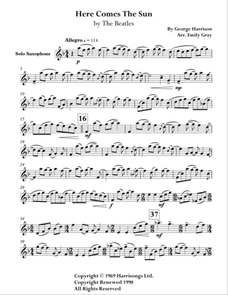 Here Comes The Sun Woodwind Ensemble scores gallery preview page 1
