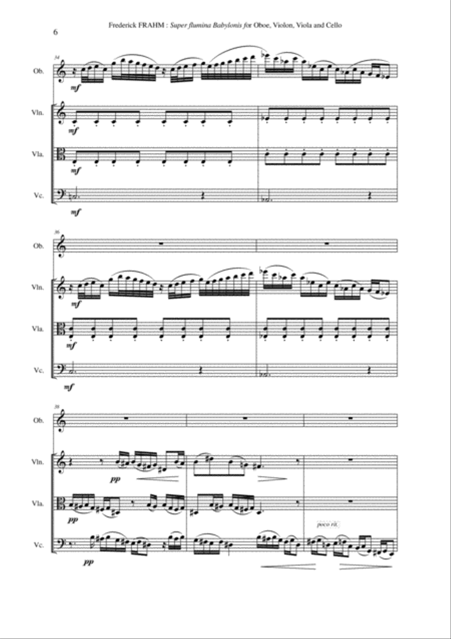 Frederick Frahm: Super flumina Babylonis for Oboe, Violon, Viola and Cello Small Ensemble scores gallery preview page 6