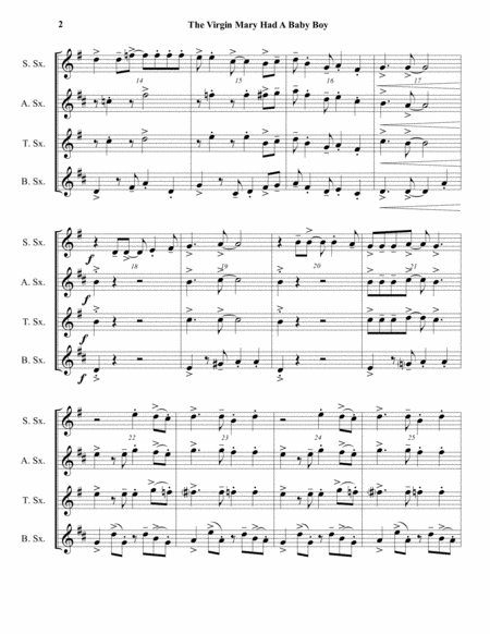 The Virgin Mary Had A Baby Boy - Saxophone Quartet (SATB/AATB) - Intermediate image number null
