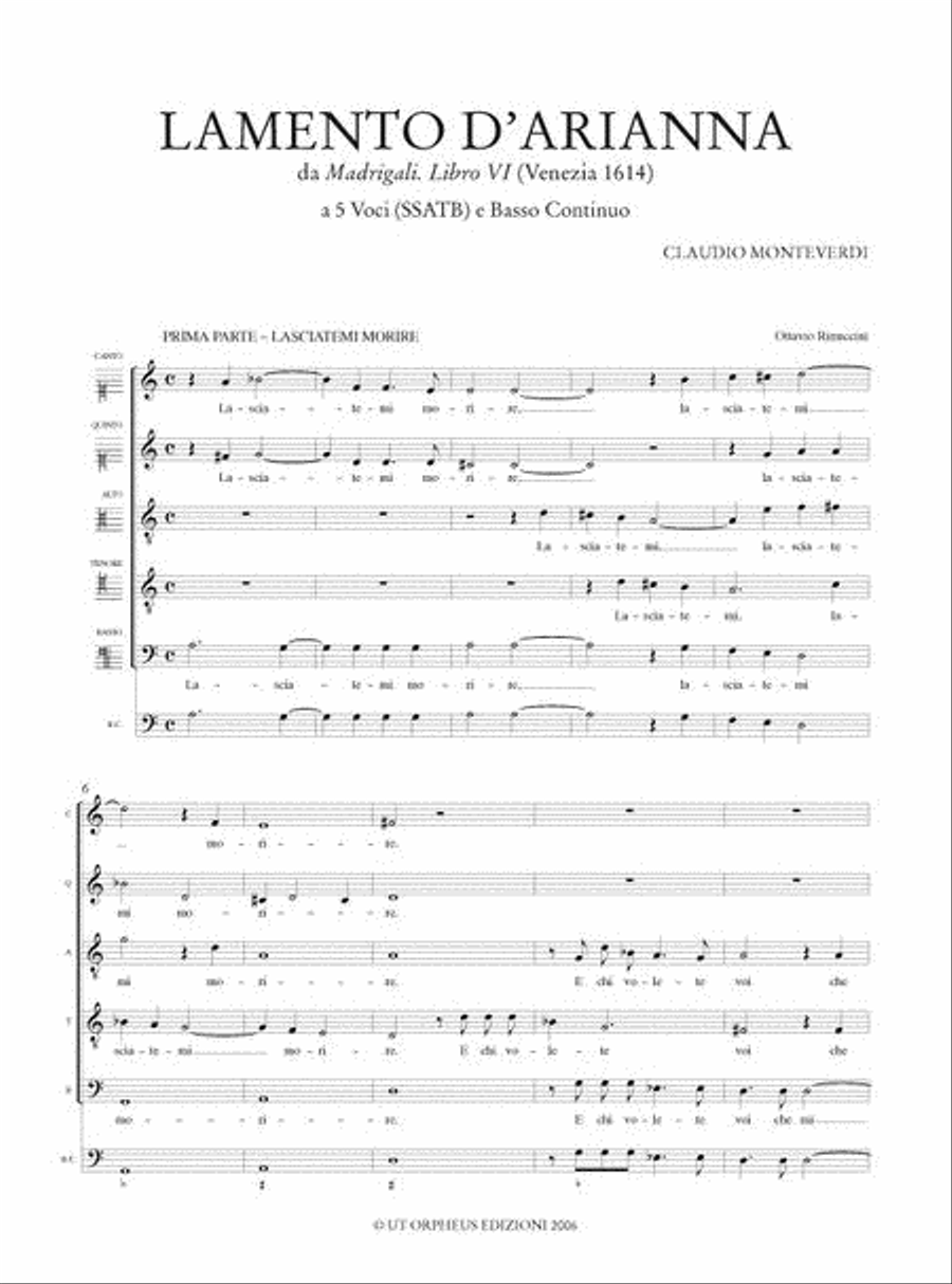 Lamento d’Arianna (Madrigali. Libro VI, No. 1) for 5 Voices (SSATB) and Continuo SSATB scores gallery preview page 2